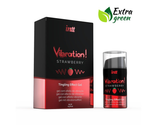 Рідкий вібратор Intt Vibration Strawberry (15 мл) EXTRA GREEN, дуже смачний, діє до 30 хвилин
