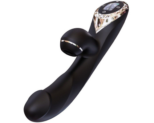 Вакуумний вібратор-кролик з підігрівом KisToy A-King Pro Black, з LED-екраном