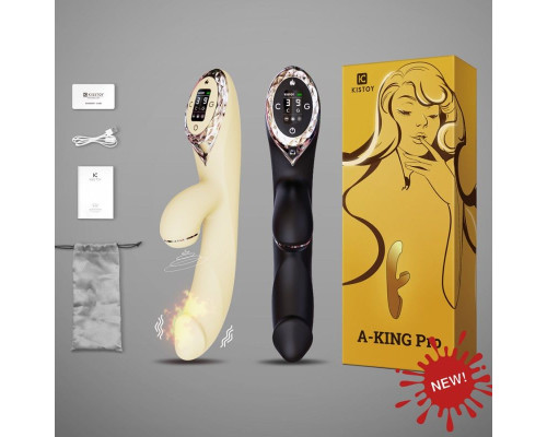 Вакуумний вібратор-кролик з підігрівом KisToy A-King Pro Black, з LED-екраном