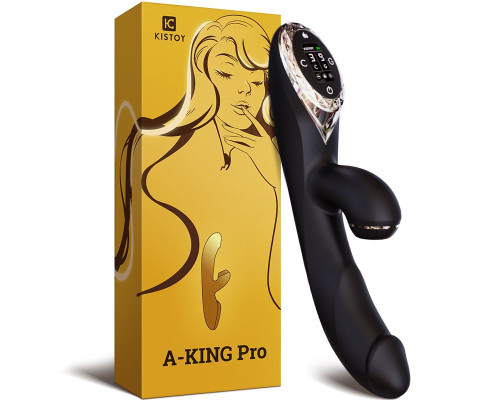 Вакуумний вібратор-кролик з підігрівом KisToy A-King Pro Black, з LED-екраном