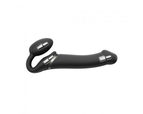Безремневой страпон с вибрацией Strap-On-Me Vibrating Black M, диаметр 3,3см, пульт ДУ, регулируемый