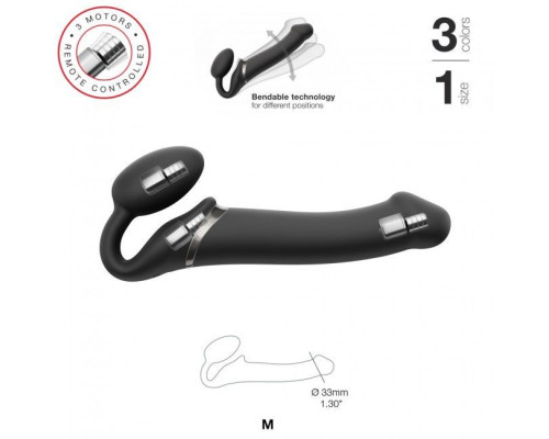 Безремневой страпон с вибрацией Strap-On-Me Vibrating Black M, диаметр 3,3см, пульт ДУ, регулируемый