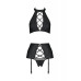 Комплект з імітацією шнурівки Nancy Set black 4XL/5XL - Passion топ, трусики та пояс для панчіх
