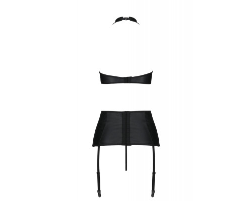 Комплект з імітацією шнурівки Nancy Set black 4XL/5XL - Passion топ, трусики та пояс для панчіх