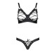 Комплект з екошкіри Celine Bikini black L/XL — Passion: відкритий бра зі стрічками, стрінги зі шнурі