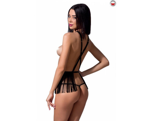 Комплект білизни INDRA SET OpenBra black XXL/XXXL - Passion Exclusive: стрінги, портупея з бахромою