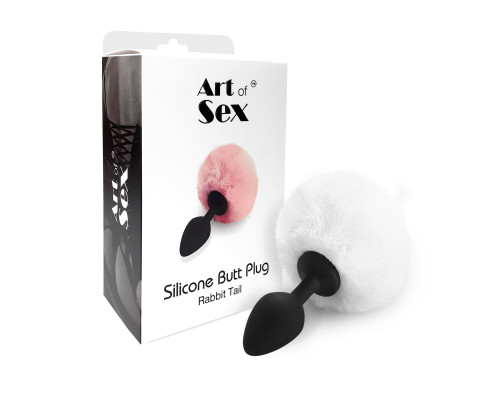Силіконова анальна пробка М Art of Sex - Silicone Bunny Tails Butt plug, колір Білий, діаметр 3,5 см