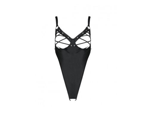 Боді з екошкіри Celine Body black L/XL — Passion: з доступом, відкритий