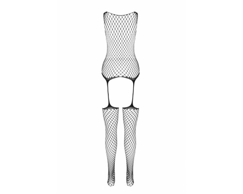 Сетчатый черный бодистокинг имитирующий боди с чулками на подвязках Casmir CA003