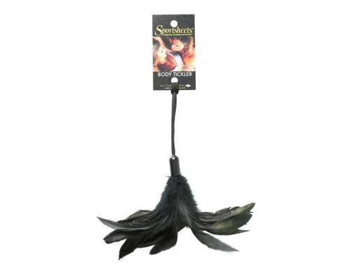 Метелочка-щекоталка Sportsheets - PLEASURE FEATHER BLACK на веревочной петле