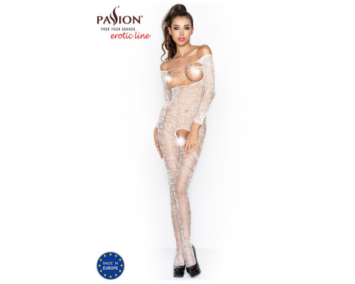 Бодистокинг Passion BS031 white, комбинезон с открытой грудью