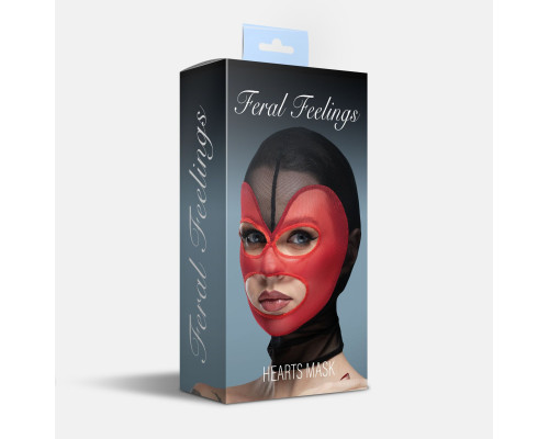 Маска серце сітка з відкритим ротом та очима Feral Feelings - Hearts Mask Black/Red
