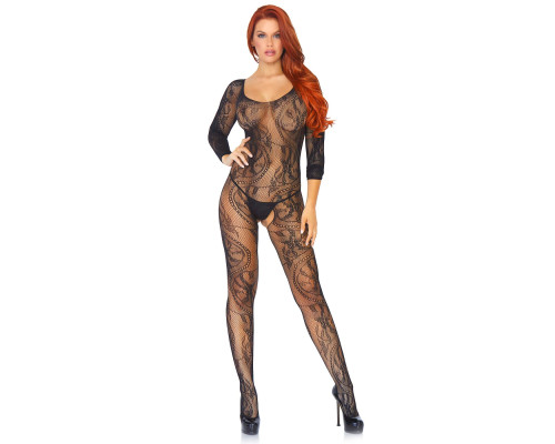 Leg Avenue Swirl Lace Bodystocking Black O/S