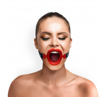 Кляп силіконове кільце натуральна шкіра, Gag ring внутрішній діаметр кільця 40 мм, Червоний