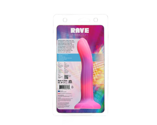 Фалоімітатор, що світиться у темряві, ADDICTION - Rave - 8" Glow in the Dark Dildo - Pink Purple
