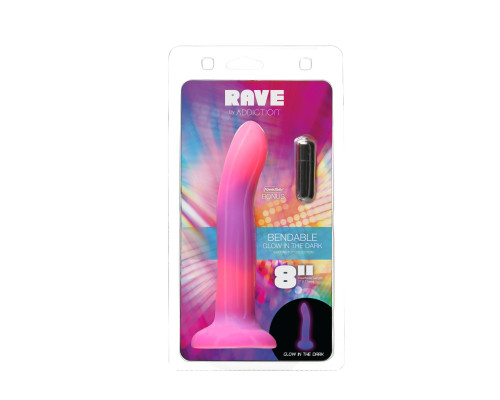 Фалоімітатор, що світиться у темряві, ADDICTION - Rave - 8" Glow in the Dark Dildo - Pink Purple