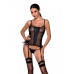 Сітчастий корсет з екошкіри, з люверсами та знімними пажами Malwia Corset black S/M — Passion, стрін