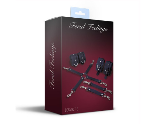 Набор Feral Feelings BDSM Kit 3 Black, наручники, поножи, коннектор