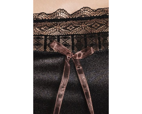 (SALE) Сорочка приталена EVANE CHEMISE black 4XL/5XL - Passion, трусики, з мереживом