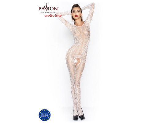 Бодистокинг Passion BS042 white, комбинезон, длинный рукав, закрытое плечо