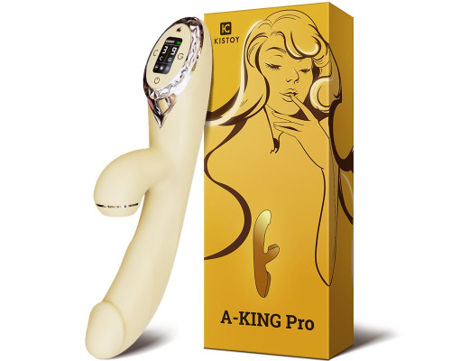 Вакуумний вібратор-кролик з підігрівом KisToy A-King Pro Yellow, з LED-екраном