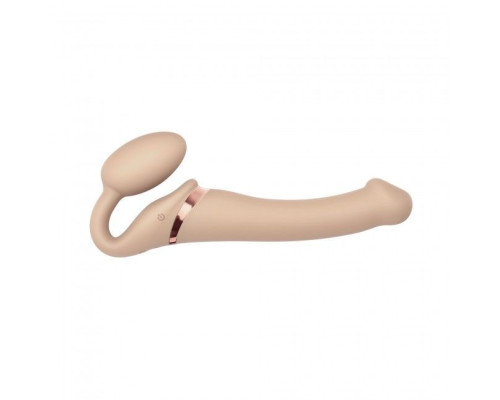 Безремневой страпон с вибрацией Strap-On-Me Vibrating Flesh M, диаметр 3,3см, пульт ДУ, регулируемый