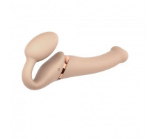 Безремневой страпон с вибрацией Strap-On-Me Vibrating Flesh M, диаметр 3,3см, пульт ДУ, регулируемый