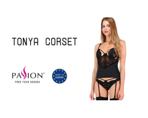 (SALE) Корсет з пажами TONYA CORSET black S/M - Passion Exclusive, трусики