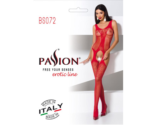 Бодистокинг с имитацией чулок и ажурной вставкой Passion BS072 red