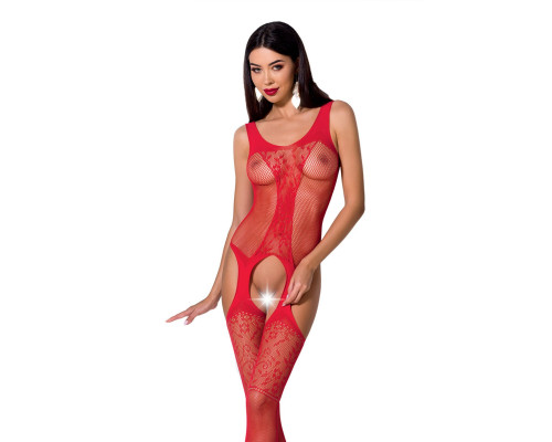 Бодистокинг с имитацией чулок и ажурной вставкой Passion BS072 red