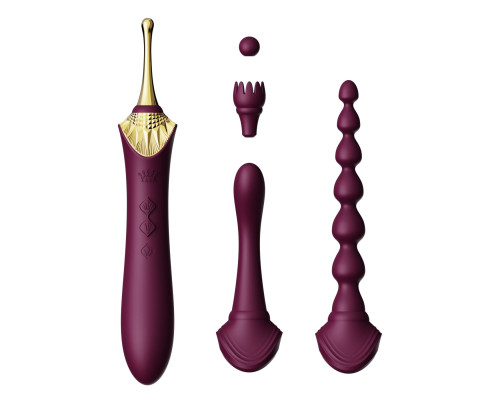 Мультифункціональний вібратор Zalo — Bess 2 Velvet Purple, 4 насадки, підігрів