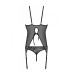 Корсет із пажами, трусики з ажурним декором та відкритим кроком Ursula Corset black L/XL — Passion