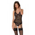 Корсет із пажами, трусики з ажурним декором та відкритим кроком Ursula Corset black L/XL — Passion
