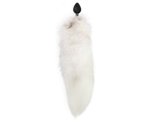 Силіконова анальна пробка з хвостом із натурального хутра Art of Sex size M White fox