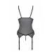 Корсет із підв’язками та ажурним ліфом Christa Corset black L/XL — Passion, стрінги в комплекті