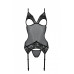 Корсет із підв’язками та ажурним ліфом Christa Corset black L/XL — Passion, стрінги в комплекті