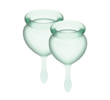 Набір менструальних чаш Satisfyer Feel Good (light green), 15мл та 20мл, мішечок для зберігання