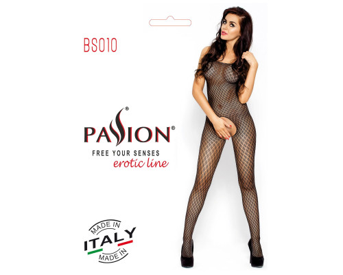 Бодистокинг Passion BS010 black, комбинезон, мелкая сеточка