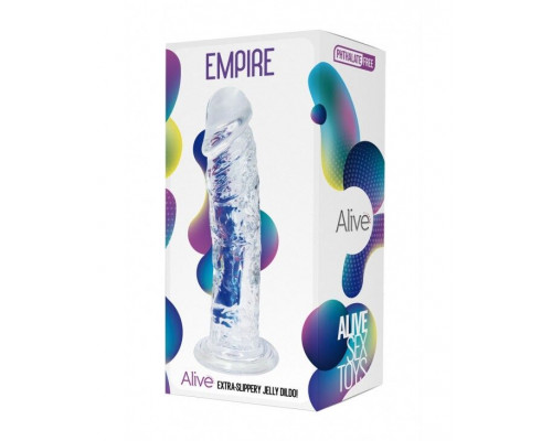 Прозорий фалоімітатор Alive Jelly Dildo Empire, ТПЕ, присоска, діаметр 4.3см, довжина 19.3см
