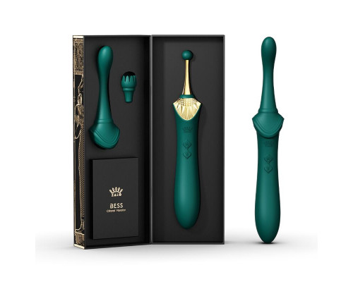 Вагінально-кліторальний вібратор Zalo — Bess Turquoise Green, багатофункціональний із насадками