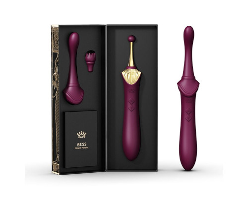 Вагінально-кліторальний вібратор Zalo — Bess Velvet Purple, мультифункціональний із насадками
