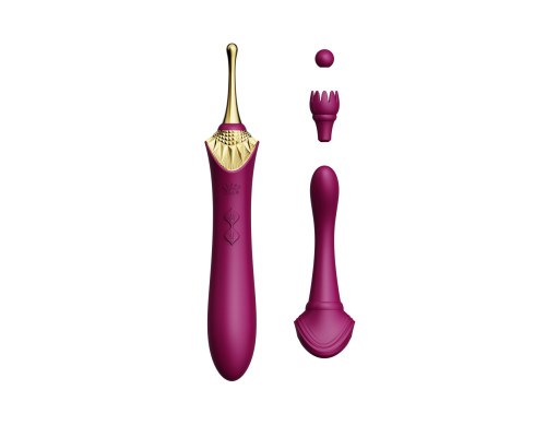 Вагінально-кліторальний вібратор Zalo — Bess Velvet Purple, мультифункціональний із насадками