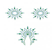 Пестіс з кристалів Petits Joujoux Gloria set of 3 - Green/Blue, прикраса на груди та вульву