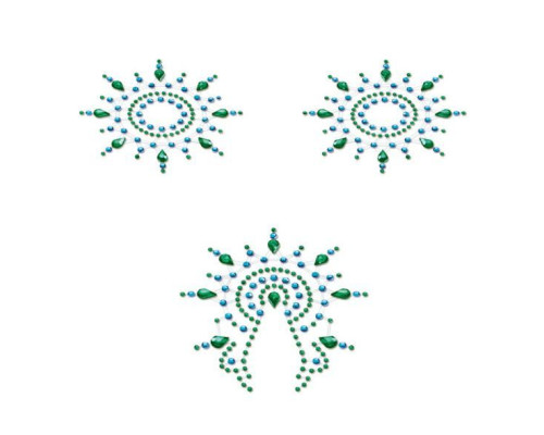 Пестіс з кристалів Petits Joujoux Gloria set of 3 - Green/Blue, прикраса на груди та вульву