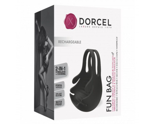 Эрекционное кольцо с вибрацией и стимуляцией мошонки Dorcel FUN BAG, перезаряжаемое
