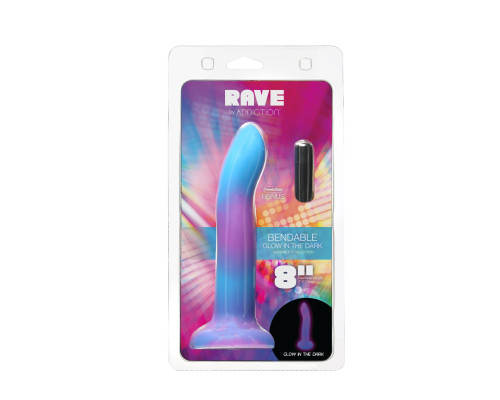 Фалоімітатор, що світиться у темряві, ADDICTION - Rave - 8" Glow in the Dark Dildo - Blue Purple