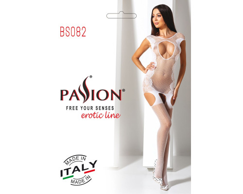 Ажурный бодистокинг с чулками Passion BS082 white