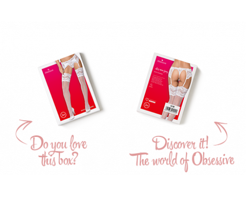 Панчохи під пояс із широким мереживом Obsessive 810-STO-2 stockings S/M, білі
