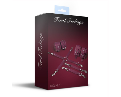 Набор Feral Feelings BDSM Kit 3 Burgundy, наручники, поножи, коннектор