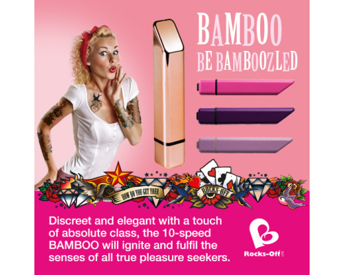 Потужний мінівібратор Rocks Off Bamboo Rose Gold, 10 режимів роботи, водонепроникний